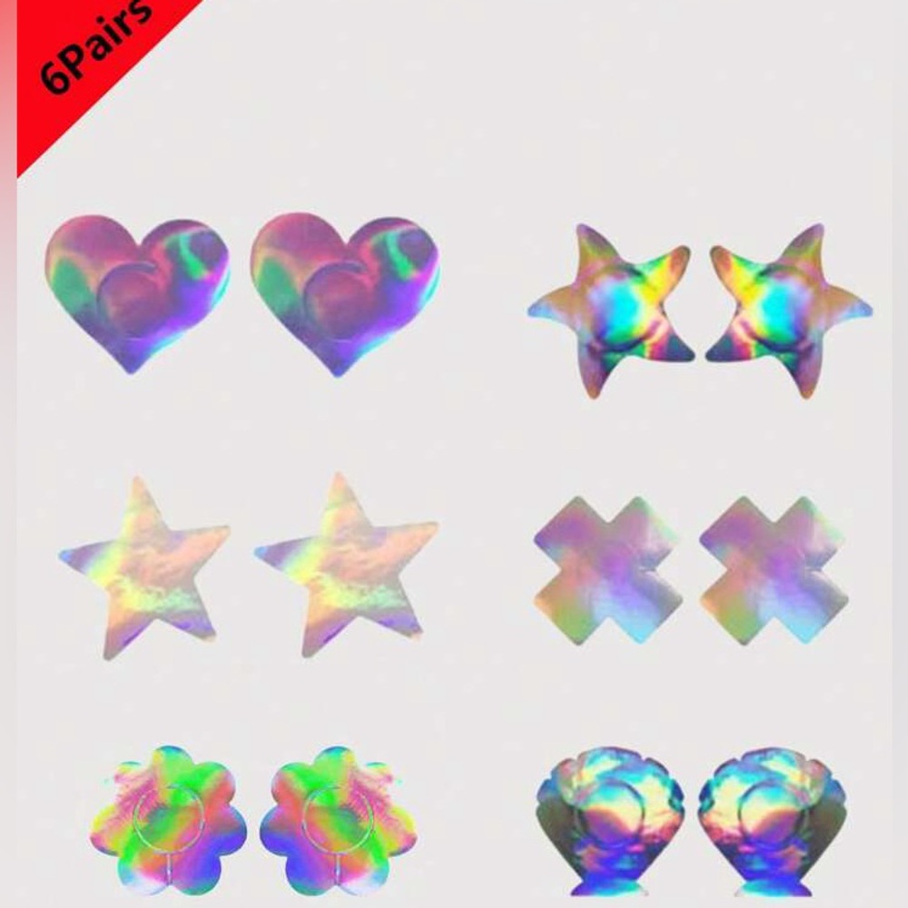 6 pair pack of silver holographic pasties